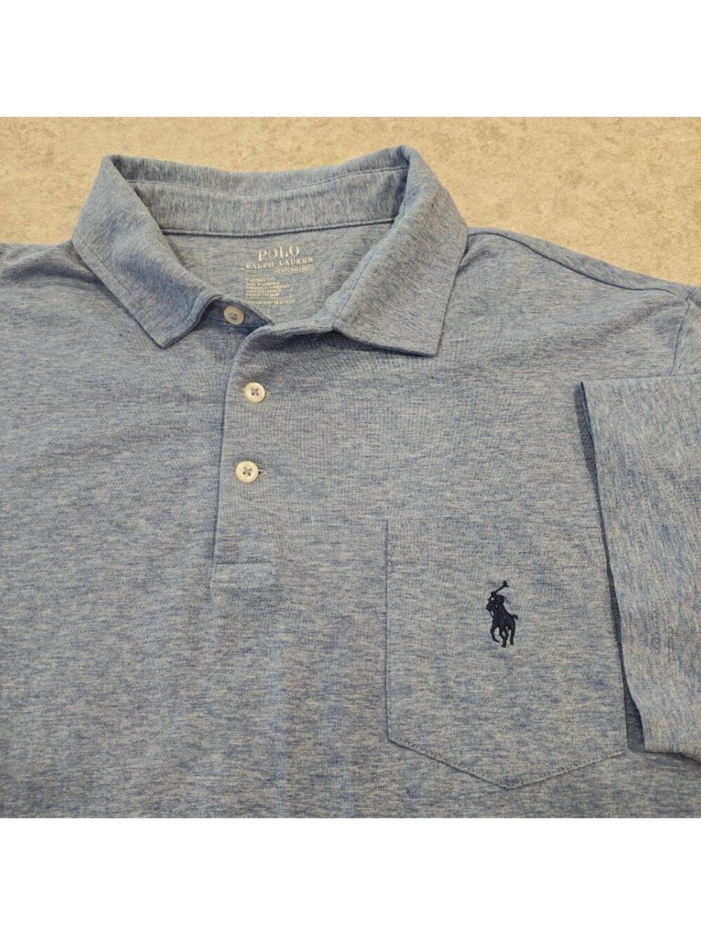 Polo Ralph Lauren Performance Polo Shirt Heathered Mens XL Blue Classic Fit Golf